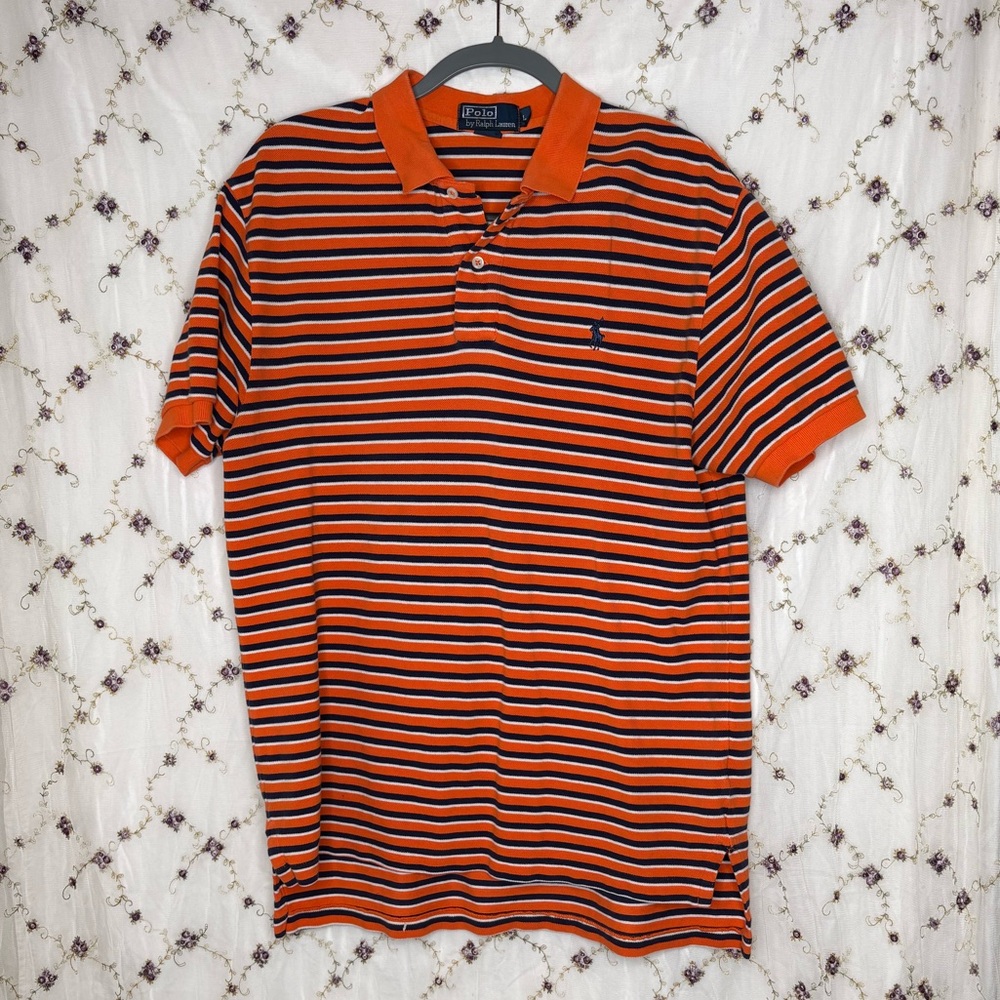 Polo by Ralph Lauren Orange and Black Striped Polo Shirt
